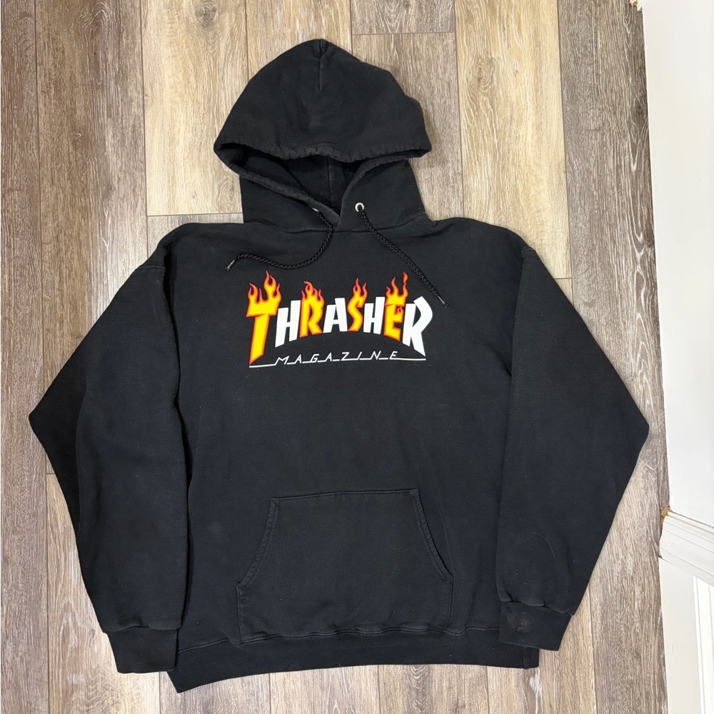 Thrasher Vintage Black Hoodie Classic Flame Logo